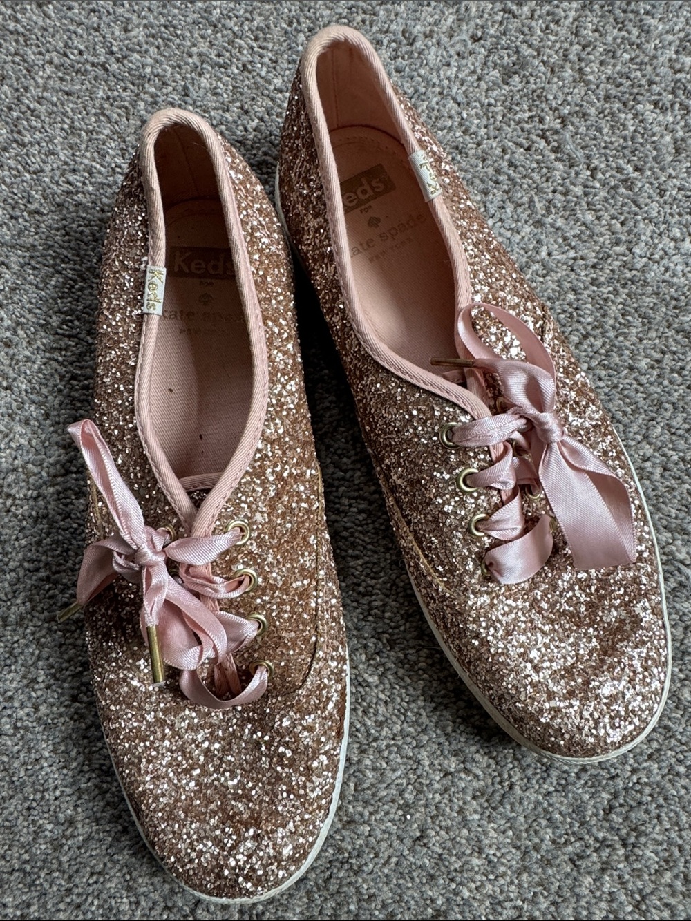 kate spade Rose Gold Glitter Lace-Up Sneakers with Satin Ribbon